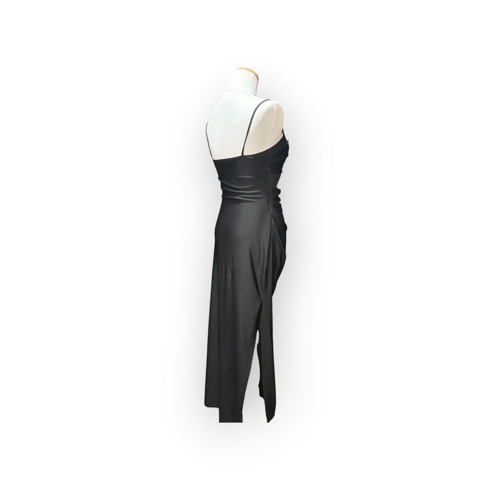Black Satin Ruched Slip Dress Midi Cocktail Evening Party Dress Womens Large - Picture 3 of 10
